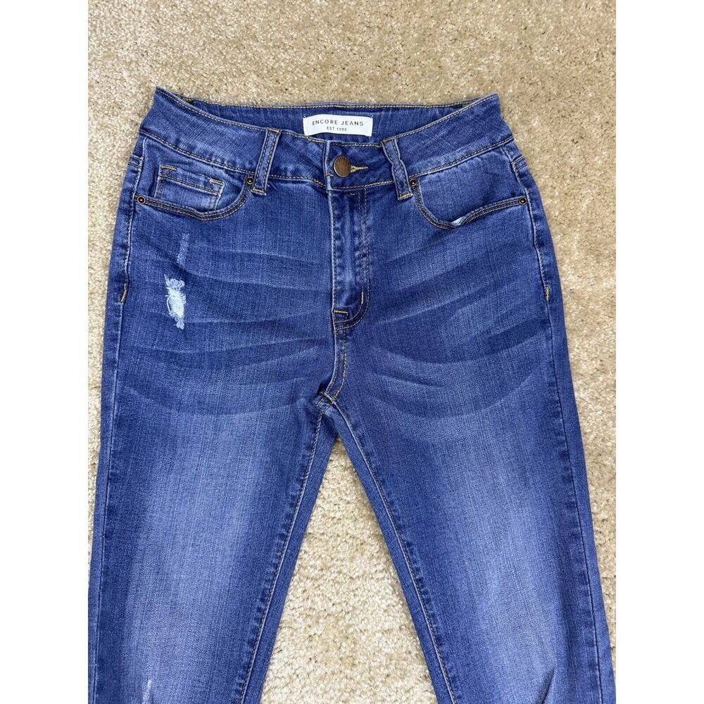 Encore Jeans Skinny Distressed Dark Wash Size 3 Stretch Raw Hem A530 - Picture 2 of 11